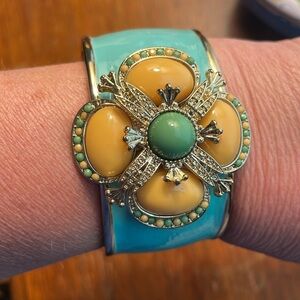 Turquoise and Yellow Floral Cuff Bracelet